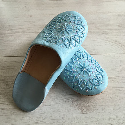 MOROCCAN BABOUCHE SLIPPERS BABY BLUE-SEQUINS - craftkechbrand