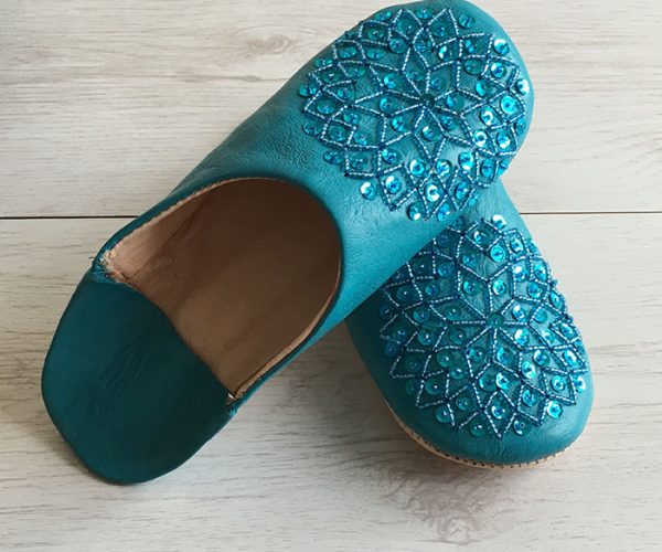 MOROCCAN BABOUCHE SLIPPERS – GREEN-SEQUINS - craftkechbrand