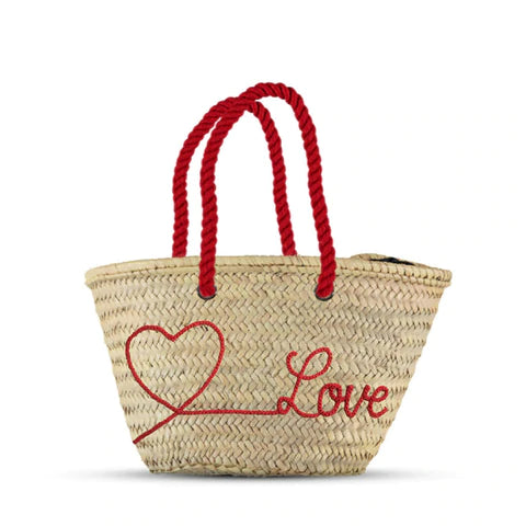 LINED FRENCH SHOPPING BASKET WITH LEATHER STRAP