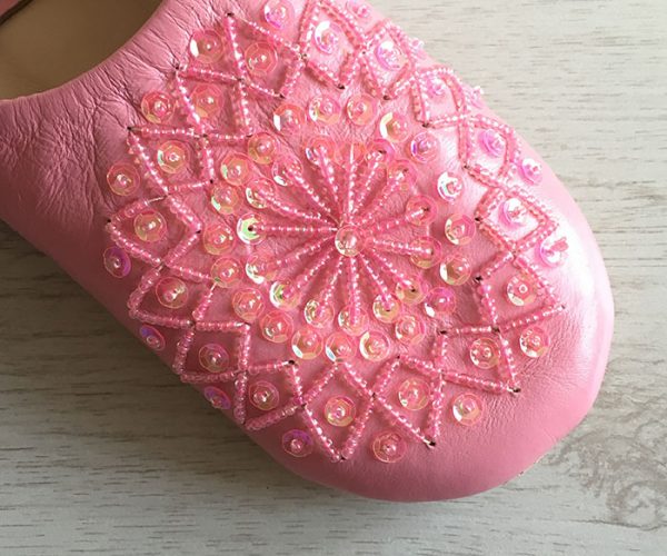 MOROCCAN BABOUCHE SLIPPERS – PINK-SEQUINS - craftkechbrand