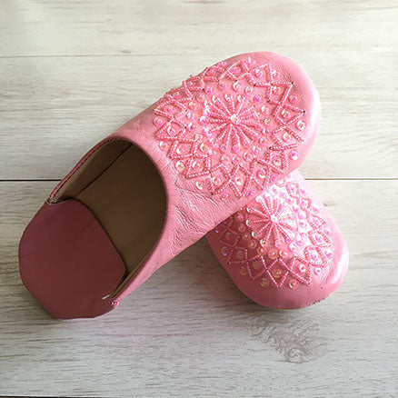 MOROCCAN BABOUCHE SLIPPERS – PINK-SEQUINS - craftkechbrand