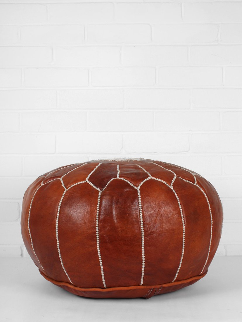 MOROCCAN LEATHER POUF CHESTNUT