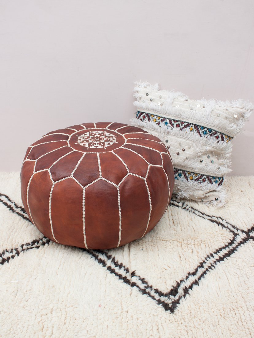 Moroccan Leather Pouf Chestnut – Berberb