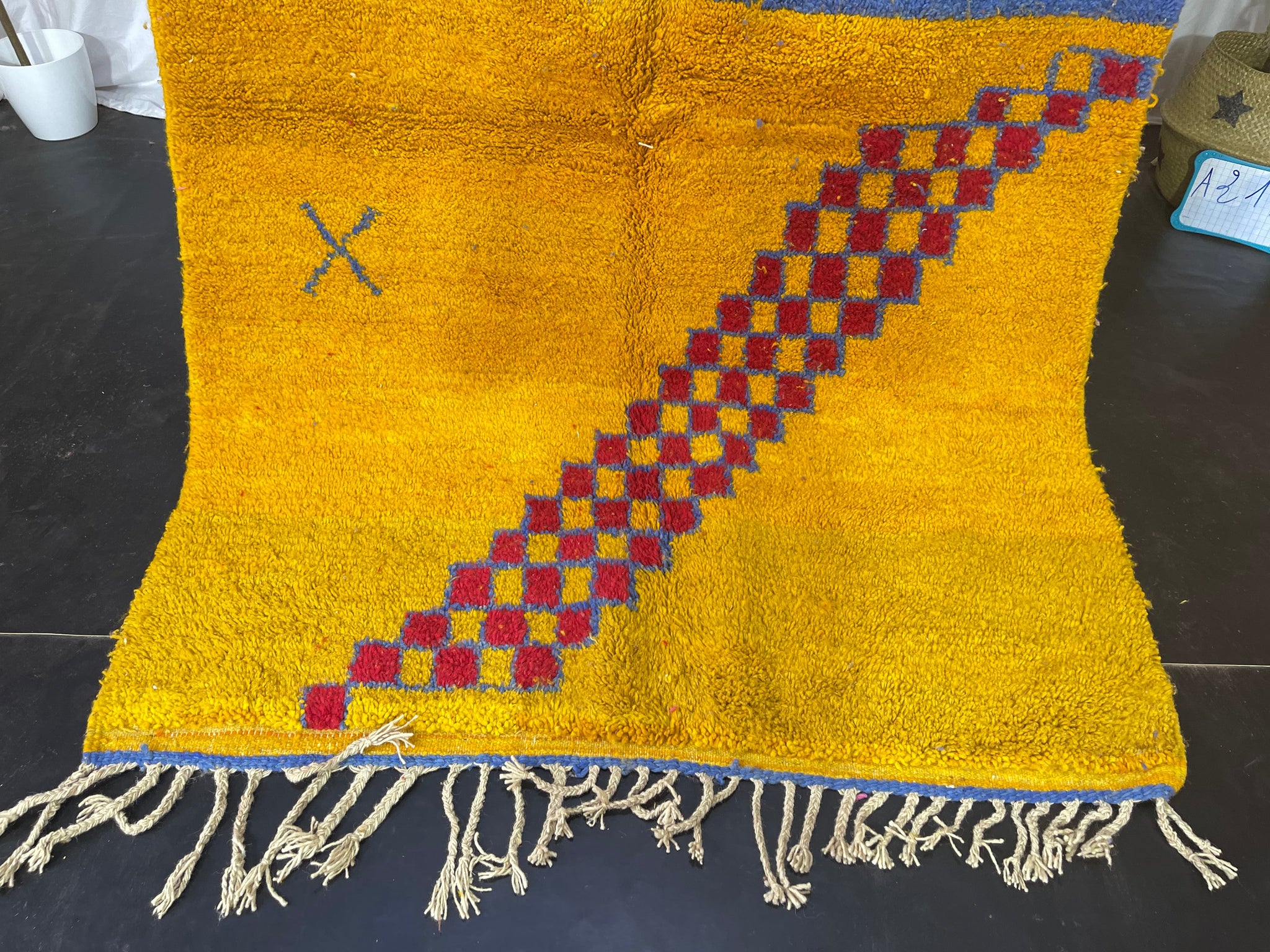 Abstract Moroccan Rug, Boujaad Rug, yellow&blue - craftkechbrand