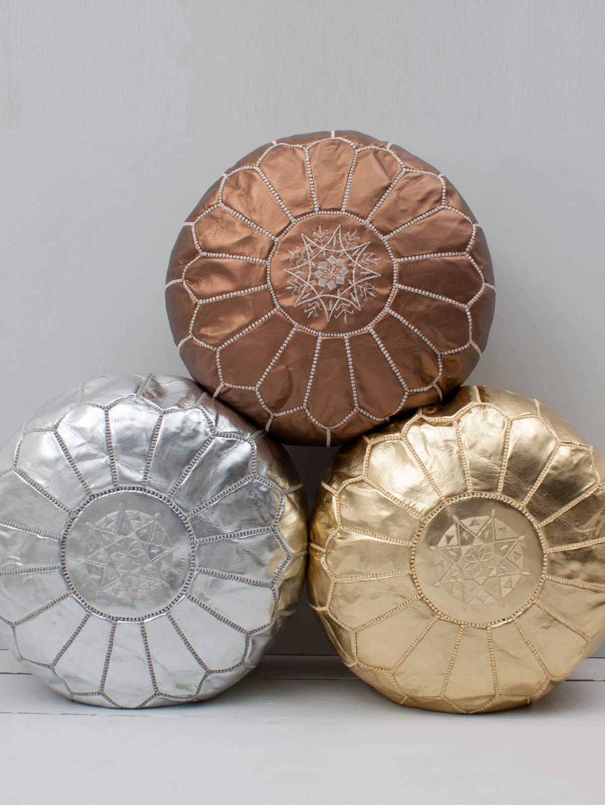 MOROCCAN LEATHER POUF GOLDEN - craftkechbrand