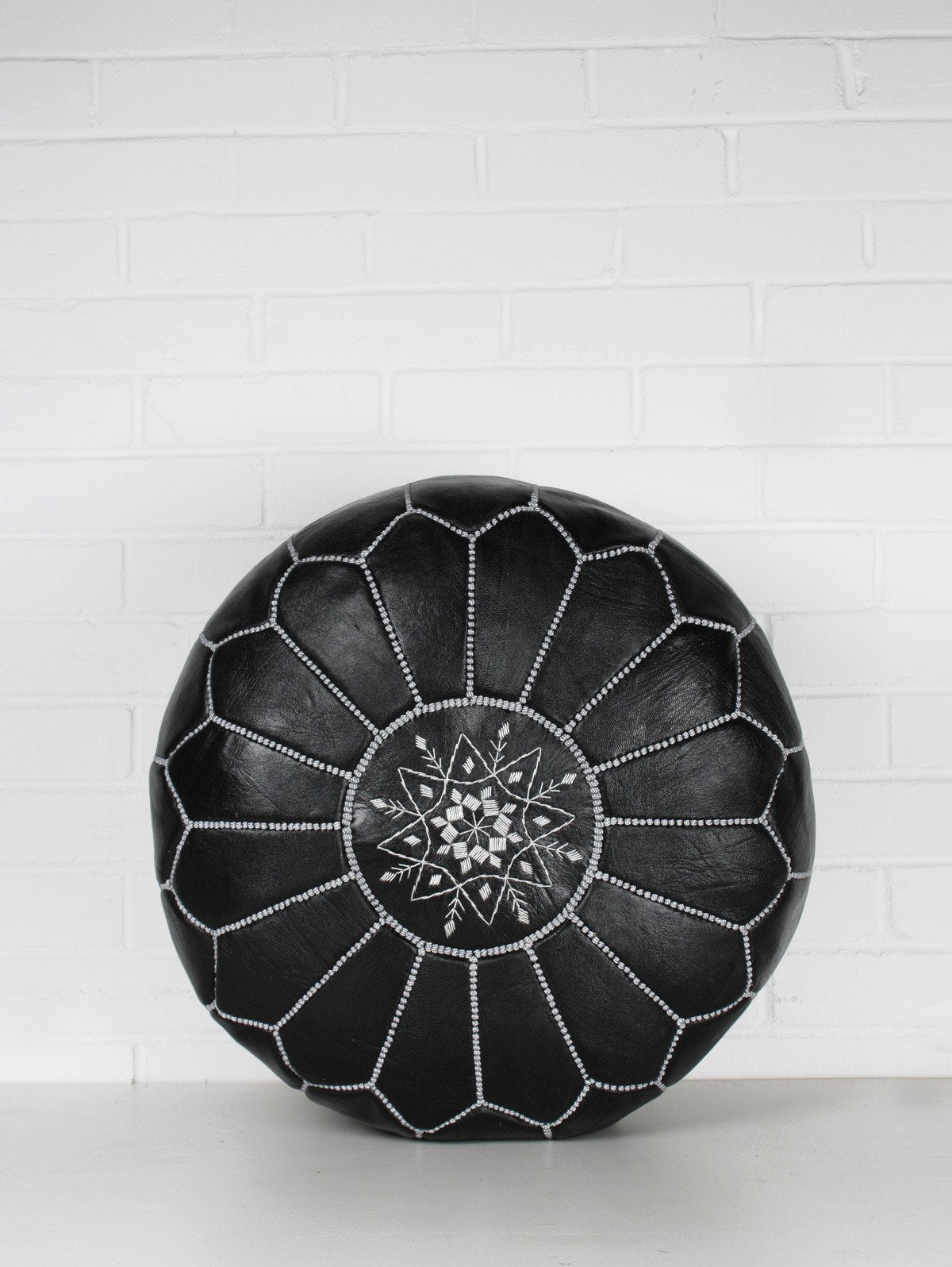 MOROCCAN LEATHER POUF BLACK - craftkechbrand