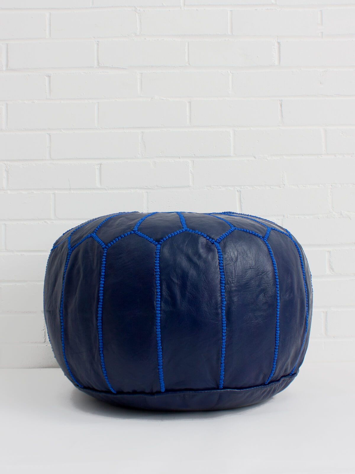 MOROCCAN LEATHER POUF BLUE - craftkechbrand