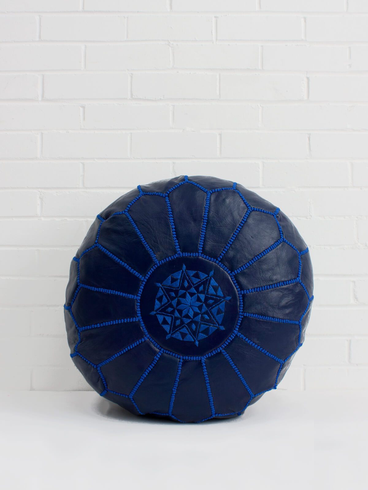 MOROCCAN LEATHER POUF BLUE - craftkechbrand