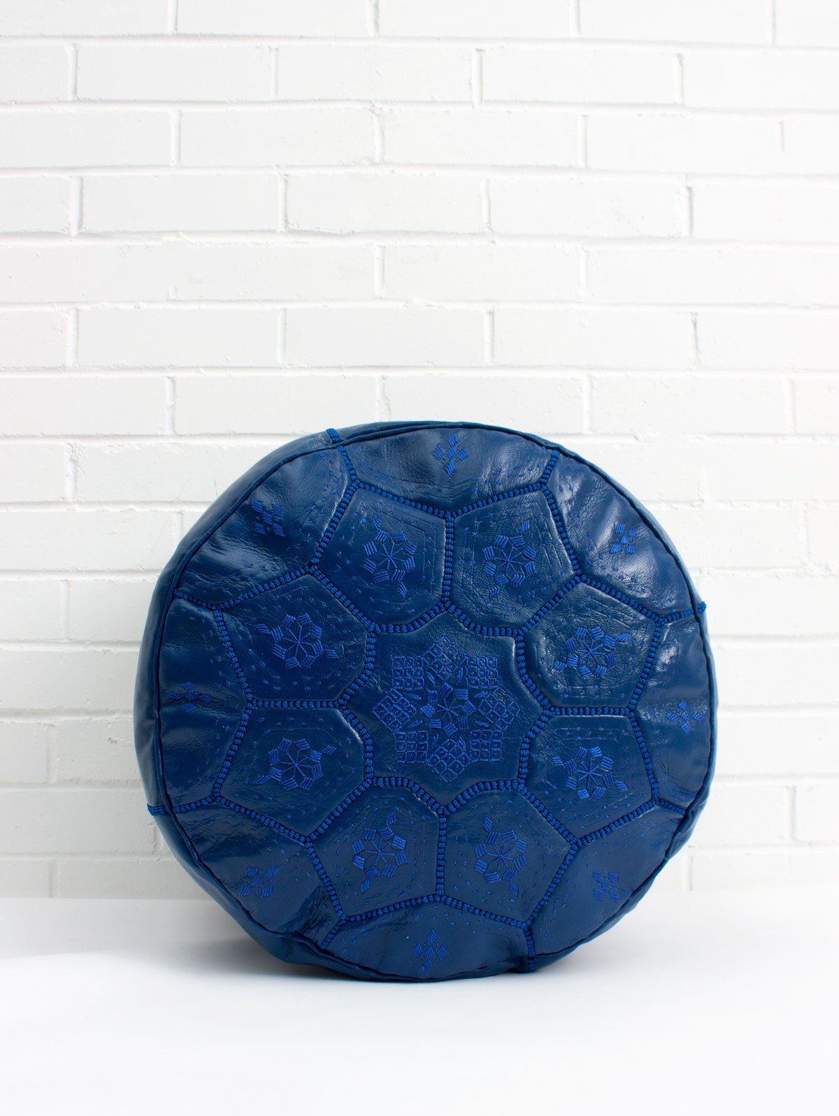 MOROCCAN LEATHER POUF, COBALT - craftkechbrand