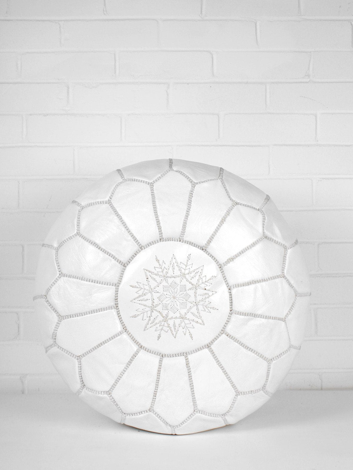 MOROCCAN LEATHER POUF WHITE - craftkechbrand
